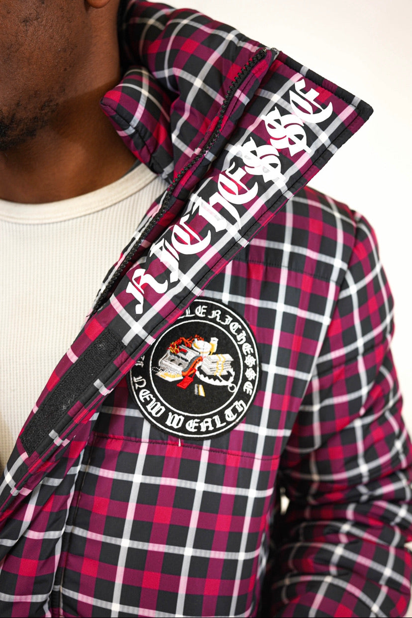 Red Plaid Puffer Jacket