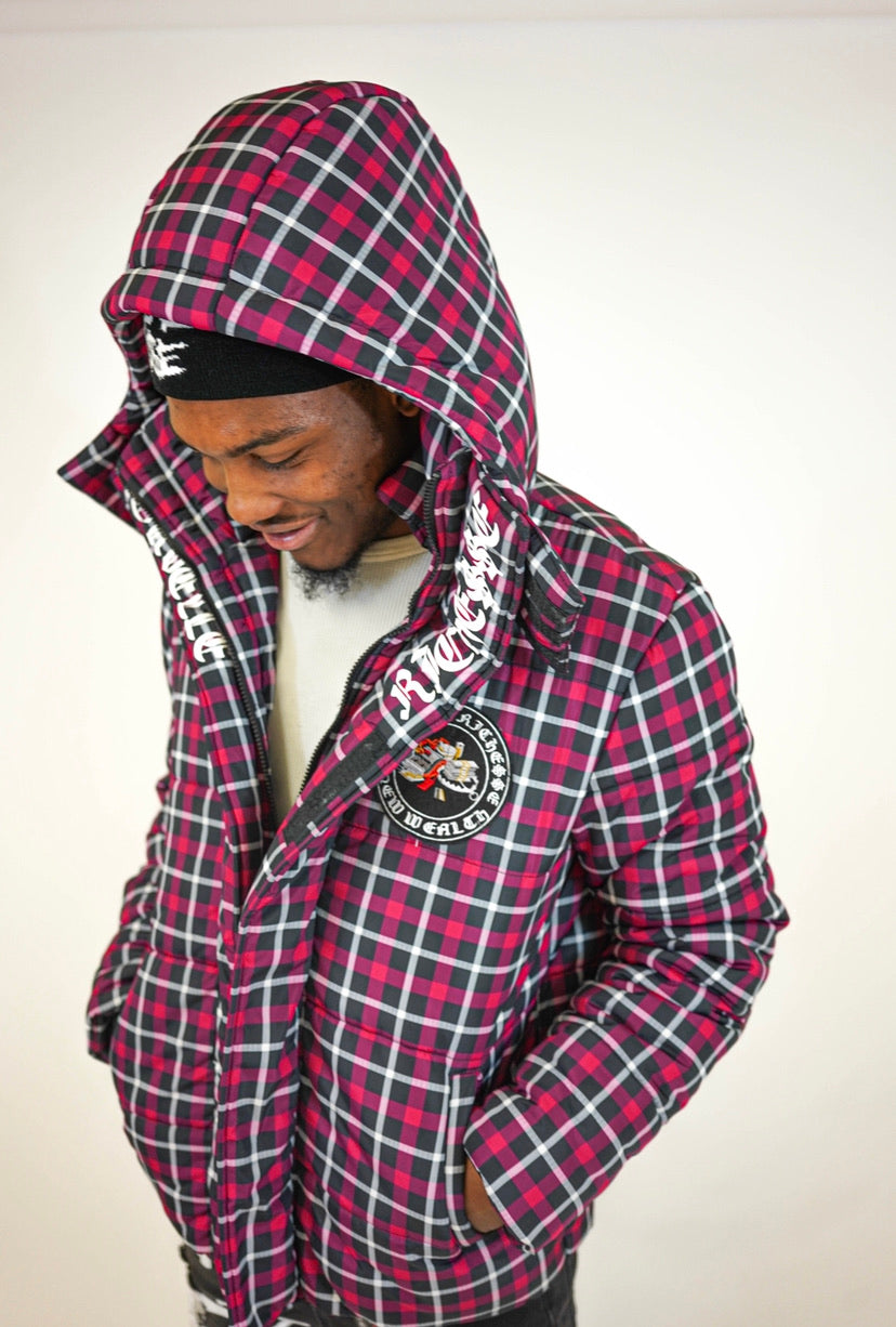 Red Plaid Puffer Jacket
