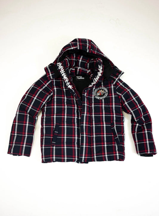 Black Plaid Puffer Coat
