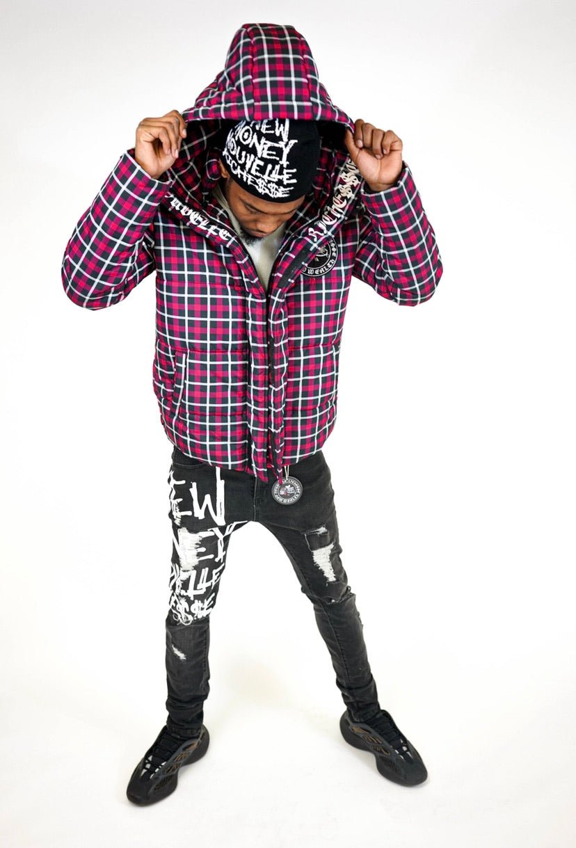 Red Plaid Puffer Jacket