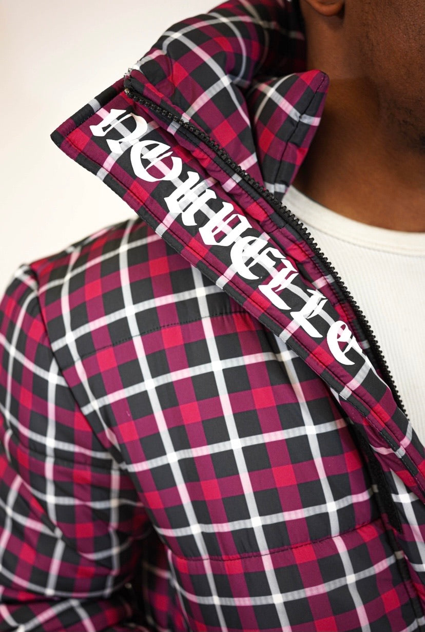 Red Plaid Puffer Jacket
